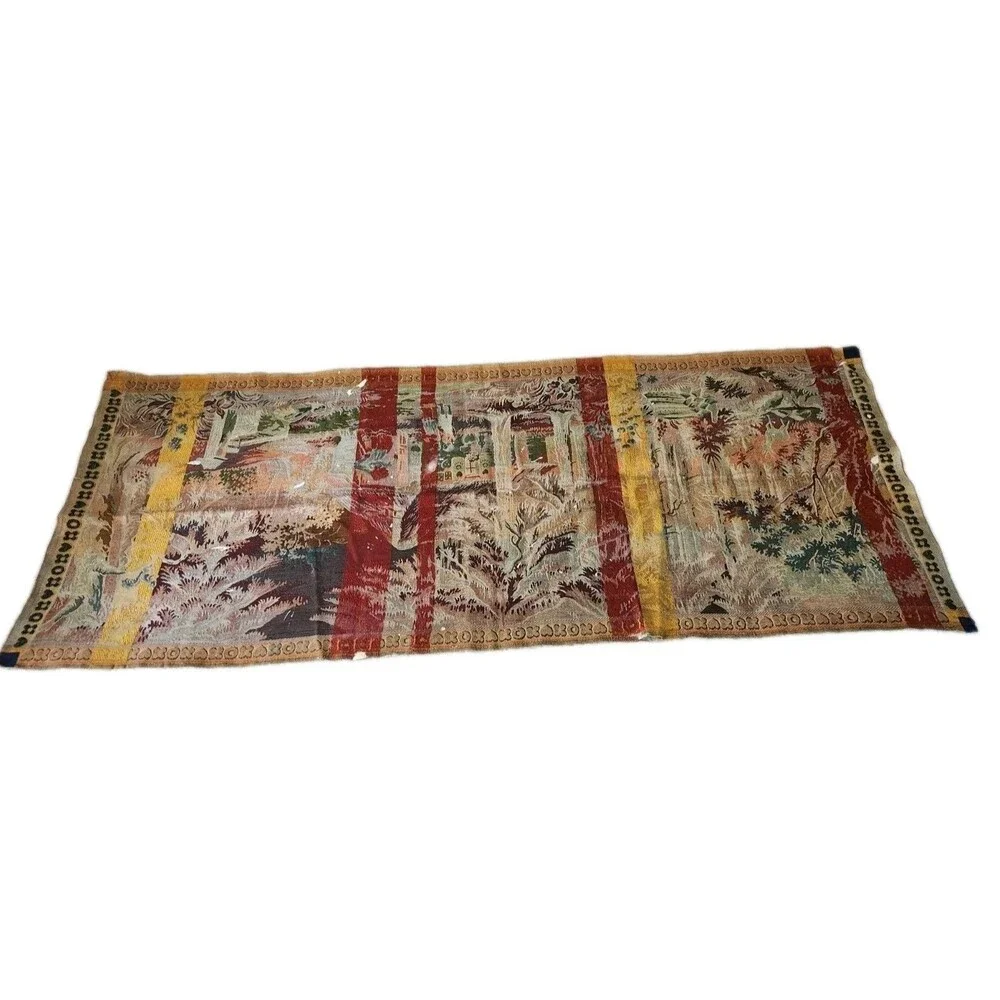Vintage German Black Forest Gobelin Tapestry Wall Hanging Cottage Deer 50